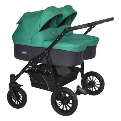 Коляска для двойни 2 в 1 Riko Basic Saxo 01 бирюзовый-чёрный 01